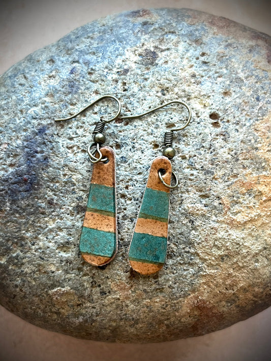 The Daily Dangle (Skinny Tear Drop, Striped Turquoise with Splatter)
