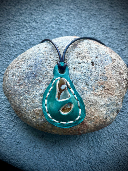 The Hide and Stone (Mulitcolored Natural Stone /Turquoise Leather)
